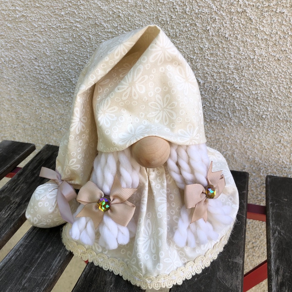 Feminine Floral Gnome Cream on Cream Braids Bows Minimalist Gift Bridal